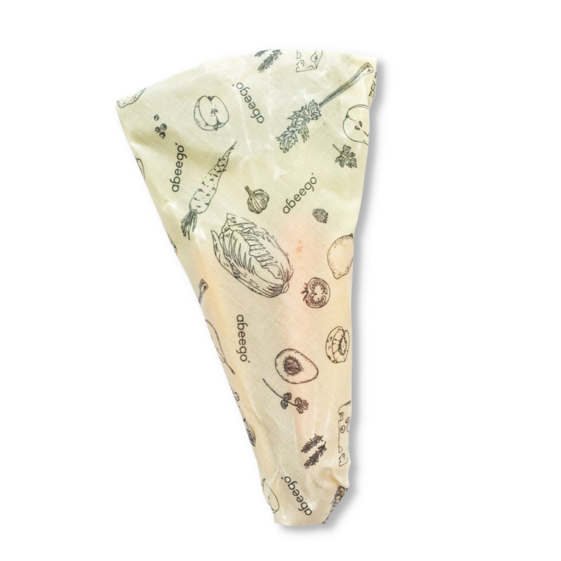 Abeego Beeswax Food Wrap. Large Size Shown Wrapped Around Carrots.