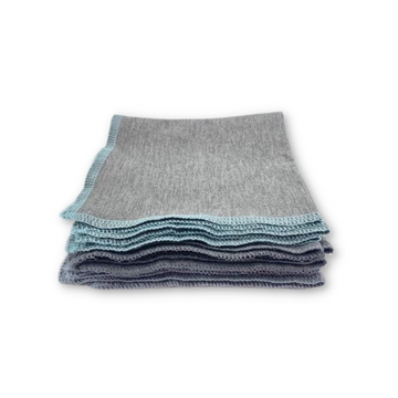 Reusable All Purpose Bamboo Eco Cloths With Recycle Thread Trim In Gray, Turquoise, And Blue colors.