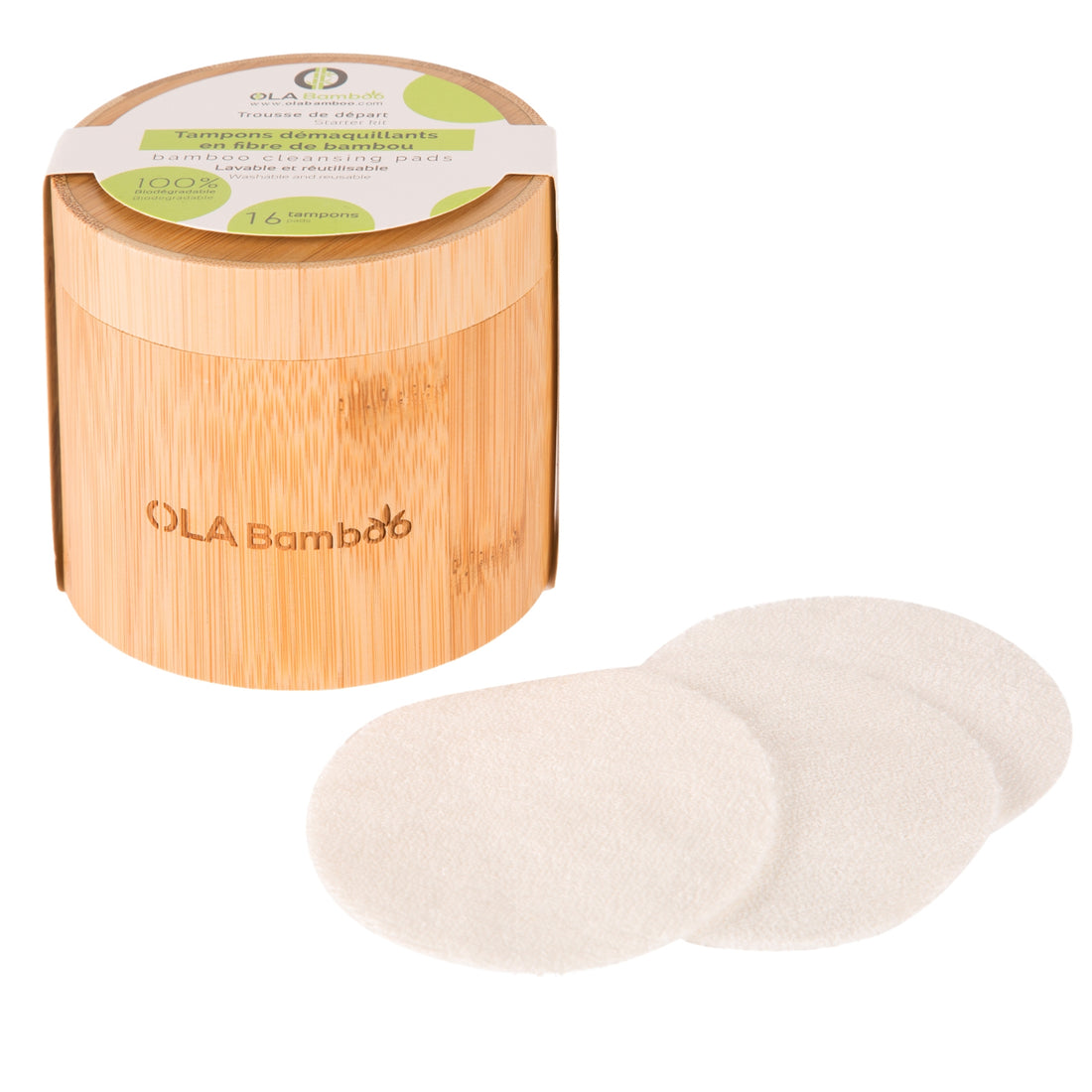 OLA Bamboo Eco Friendly Reusable Makeup Remover Pad Set With Container And Pads.