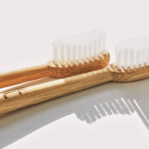 Truthbrush Soft Bamboo Toothbrush in Cloud White, Close Up Detail of Brush Heads.