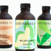 Good Flower Farm Wildflower Facial Tonic In Four Ounce Glass Bottle, Shown With Other Toners In Background.