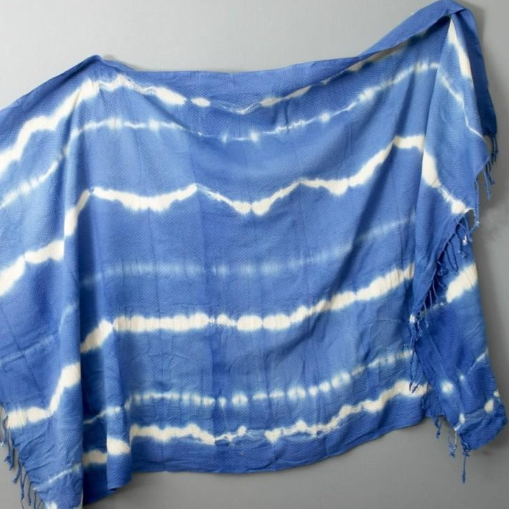 Turkish Towel Store Blue Tie Dye Batik Pattern Travel Towel.