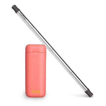 Final Straw Stainless Steel Reusable Straw Leaning Against Healthy Coral Case.