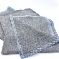 Reusable All Purpose Bamboo Eco Cloths With Recycle Thread Trim In Gray, Turquoise, And Blue colors.