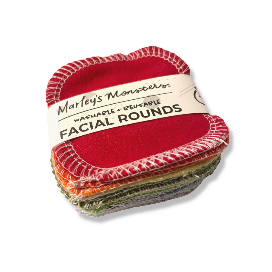 Marleys Monsters Reusable Cotton Facial Rounds, In Solid Colors.