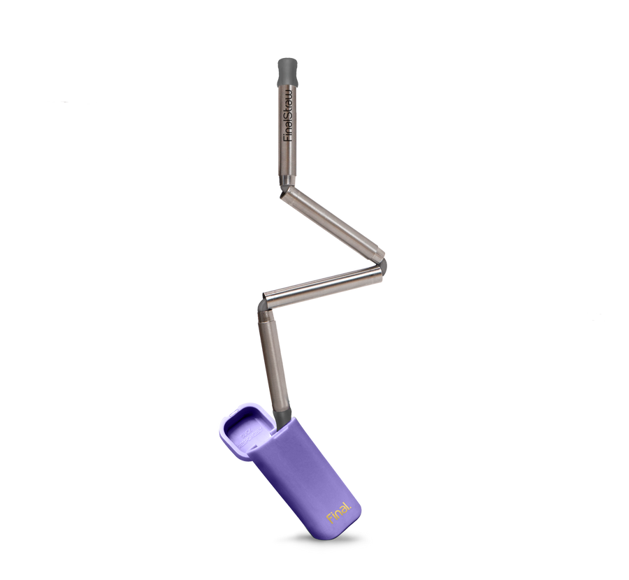 Final Straw Stainless Steel Reusable Straw Unfolding From Porpoise-Ful Purple Case.