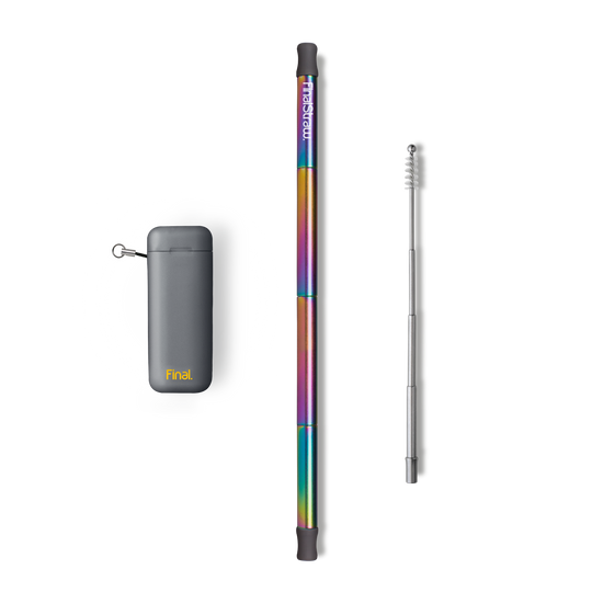 Final Straw Stainless Steel Reusable Straw With Case in Shark-Butt Grey Color and Telescoping Brush for Cleaning.