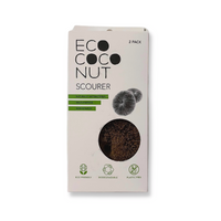 Ecococnut Scourer, Biodegradable, Plastic-Free Kitchen Scrubbing Tools, Shown With Plastic-Free Packaging