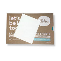 Kind Laundry Eco Friendly Detergent Sheets (Ocean Breeze Scent) In Zero Waste Packaging With 1 Sheet Atop Box.