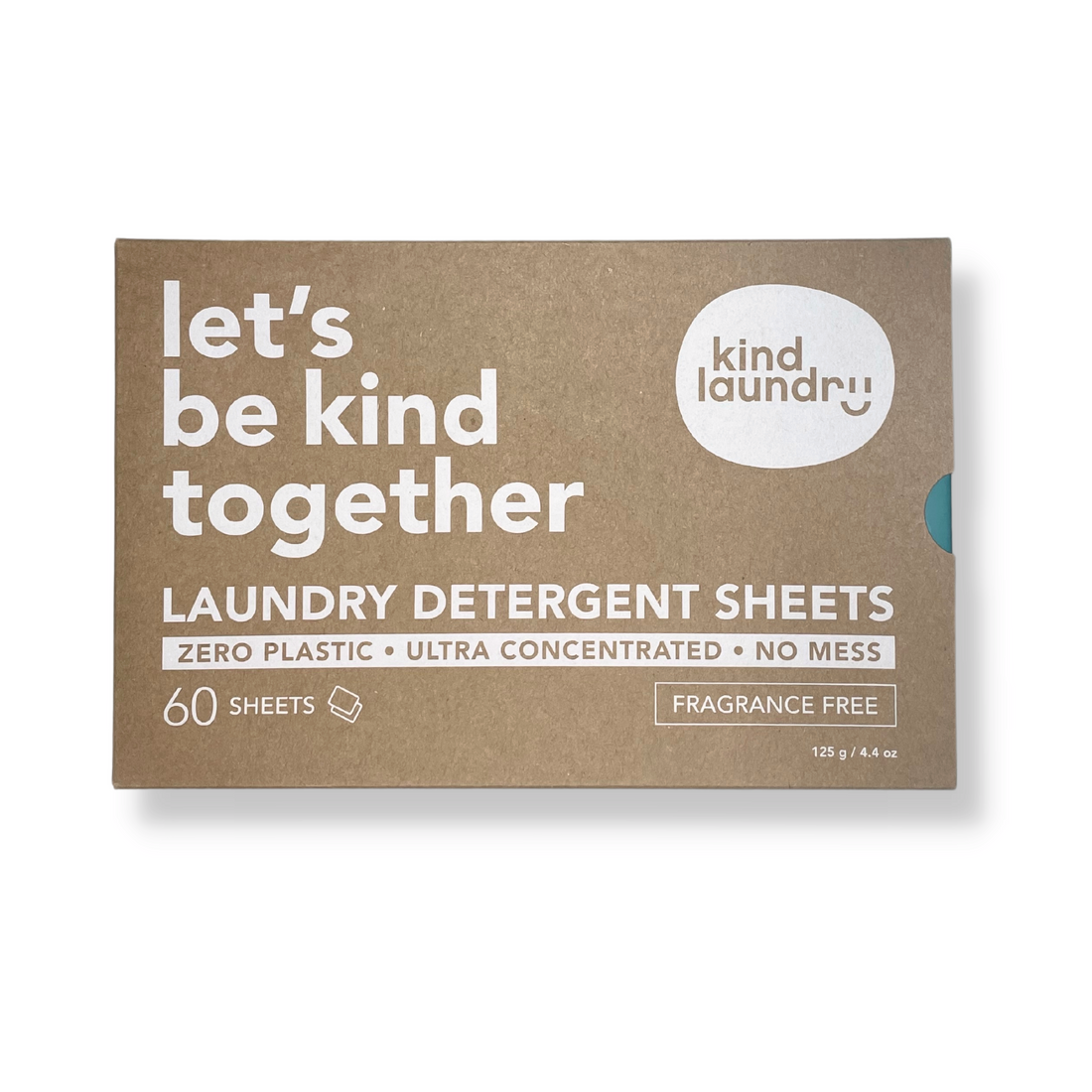 Kind Laundry Eco Friendly Detergent Sheets (Fragrance Free) In Zero Waste Packaging On White Background.
