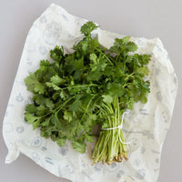Abeego Beeswax Food Wrap. Large Size Shown Open with Parsley Bunch.