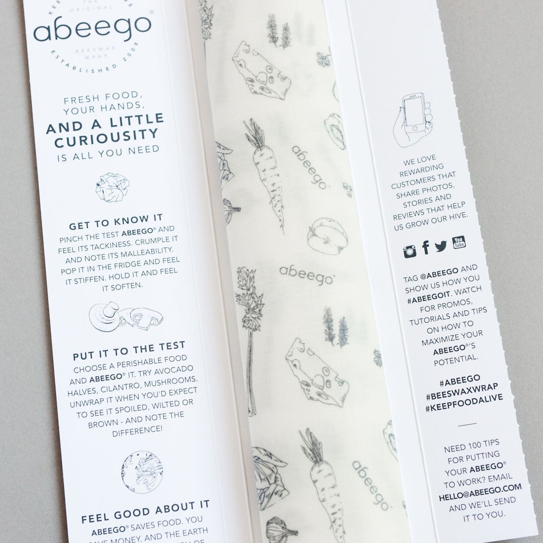 Abeego Beeswax Food Wrap in Plastic Free Packaging.
