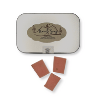 Luna Rosa Travel Soap Orange Oatmeal - 3 Single Soap Pieces With Closed Tin On White Background.