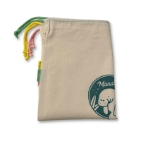 Manatee Produce And Bulk Shopping Bags. Set of 3 Shown Folded with Green, Yellow, and Pink Drawstrings.
