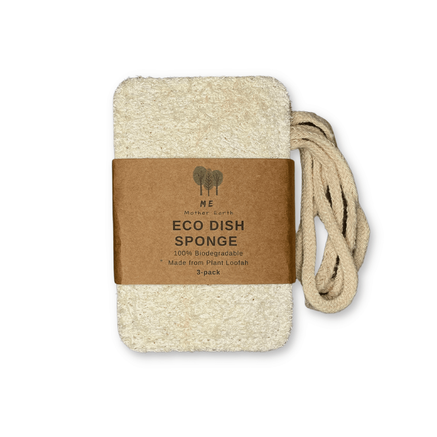ME Mother Earth Double Layer Loofah Dish Sponge with Cotton Loop in Kraft Paper Sleeve. 3-Pack.