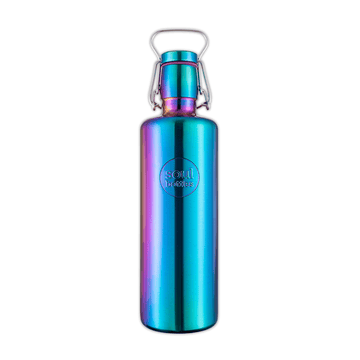 Soulbottles Steel Light 40 Ounce Bottle in Utopia Design; A Single-Wall, Stainless Steel Bottle with Rainbow Effect Coloring.